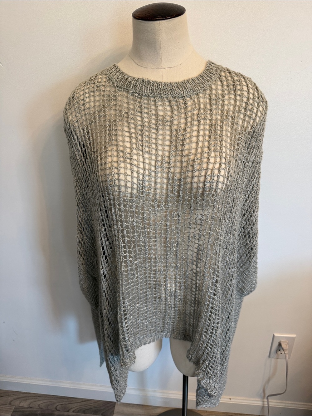 POL Open-Knit Gray Poncho Sweater